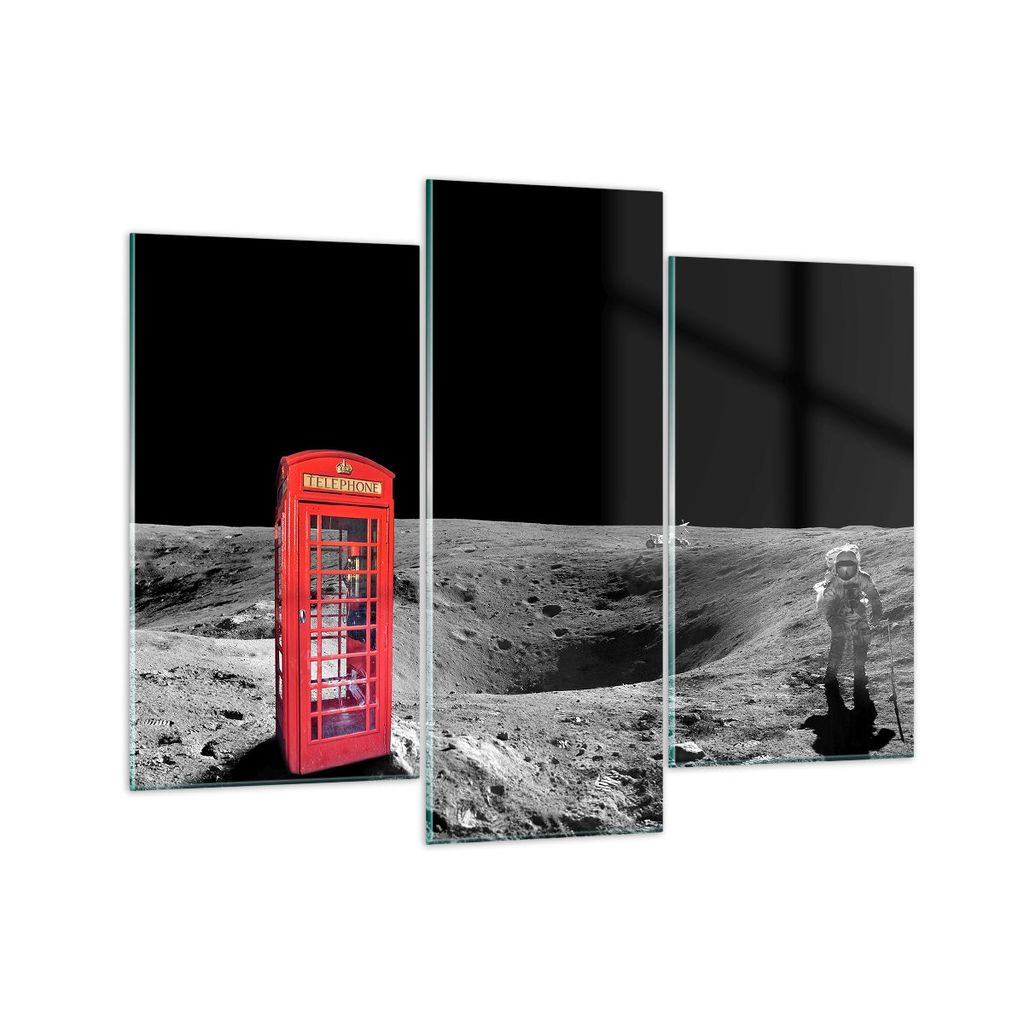 Bilder auf glas - Telefon london Mond Astronaut - 130x100cm - Glasbilder - Wandbilder - Kunstdruck - zum Aufhängen bereit - Wanddekoration aus Gla...