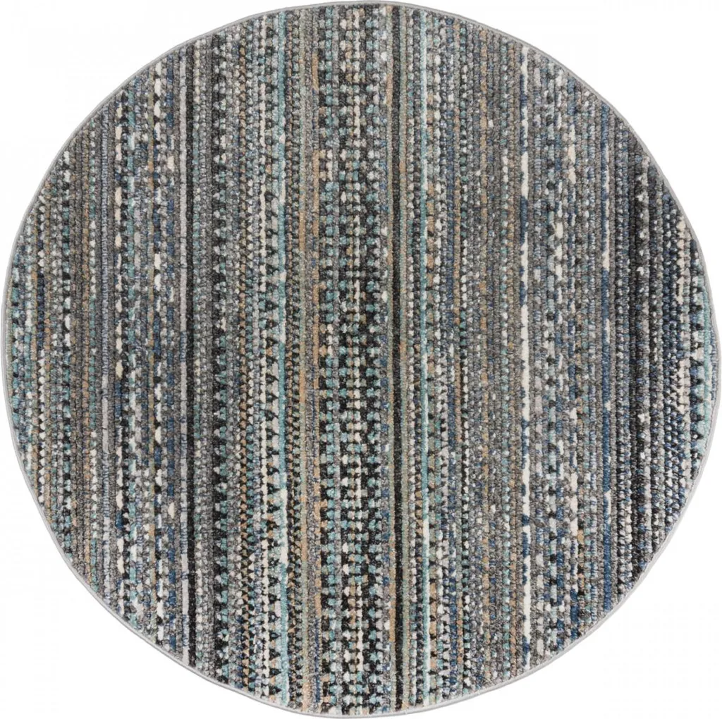 Tapis rond Santiago Camino Blue 160x160 cm - Tissage plat bleu et blanc