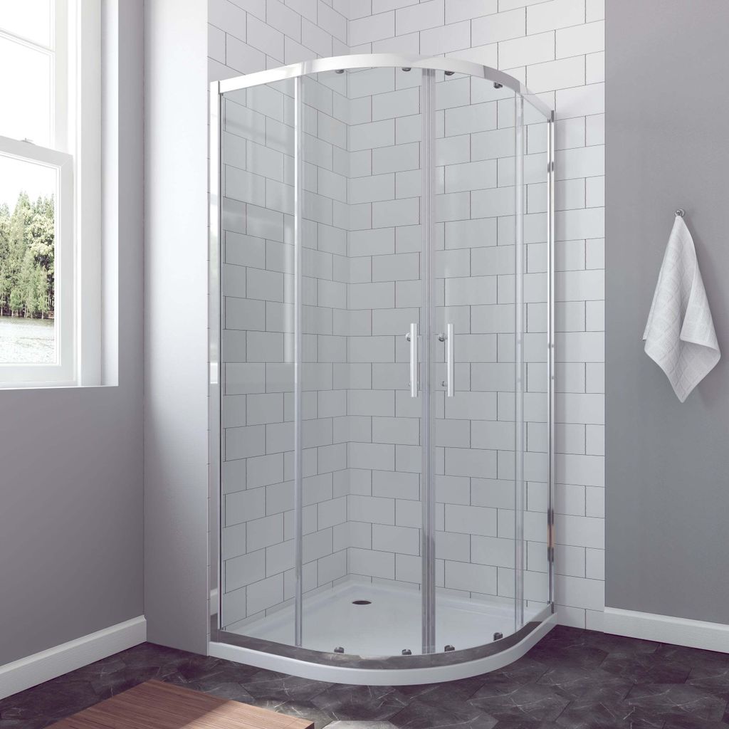 AQUABATOS BORAS-Serie Duschkabine 90x90cm Viertelkreis mit Schiebetüren 6mm ESG Glas Höhe 185cm