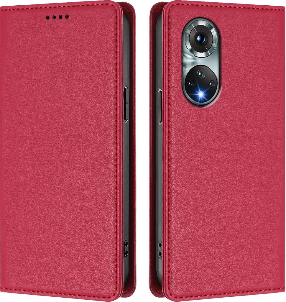 Handyhülle für Huawei Nova 9 /Honor 50, Kunstleder Klapphülle Stoßfeste Magnetische Hülle mit Ständer Rot
