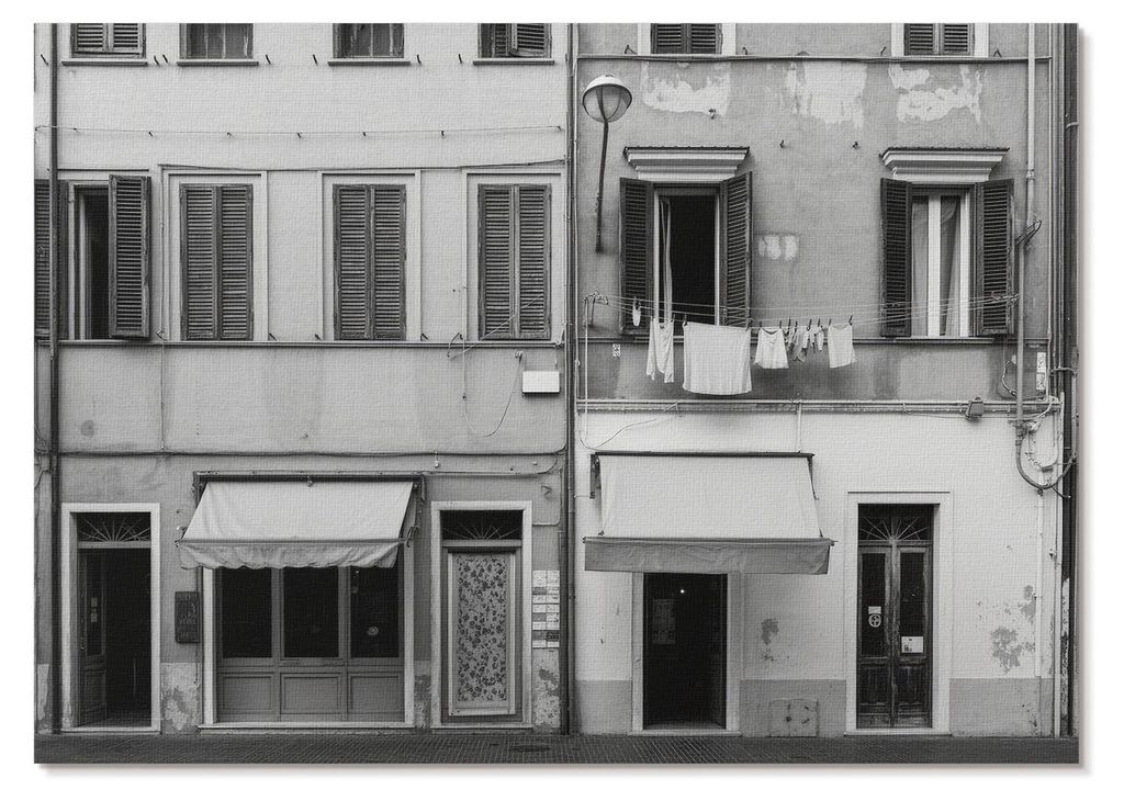 POSTER - 59x42 cm (A2) - Open Context - Die Fassade des Mietshauses, der Kontrast von Schwarz und Weiß, Minimalismus - Wandbild für Wohnzimmer Sc...