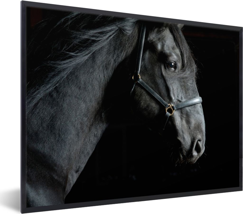 MuchoWow Gerahmtes Poster Pferd - Leicht - Schwarz 80x60 cm - Poster mit Schwarzem Bilderrahmen Wandposter Rahmen Foto Bilder - Schwarzem - Mit G...