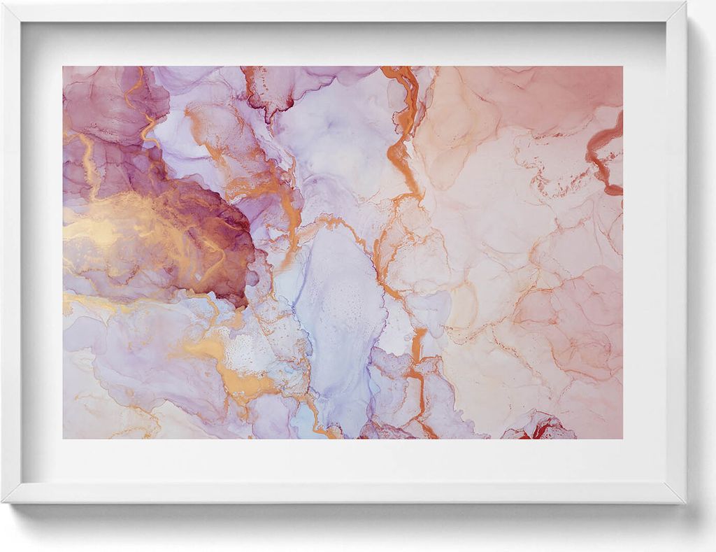 Rosa und goldener Marmor– Wandbild mit Rahmen – Gerahmtes Bild – Wanddekoration – 70x50 cm – Weiß Rahmen