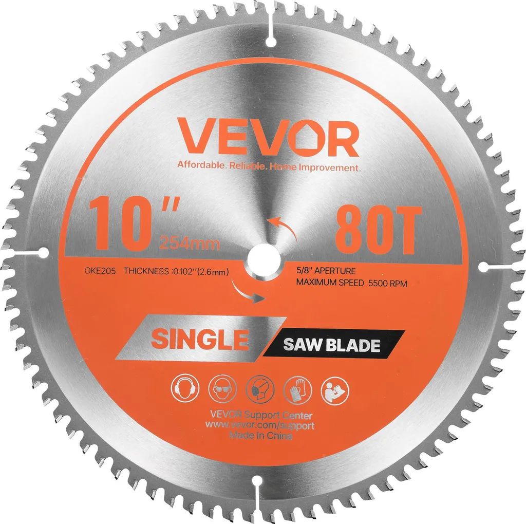 Lama per sega circolare VEVOR (254 mm φ & 80 denti affilati & 2,6 mm di spessore) ideale per il taglio dell'alluminio, compatibile con sega circolare, lama in acciaio legato con estrattori di calore a riduzione di rumore