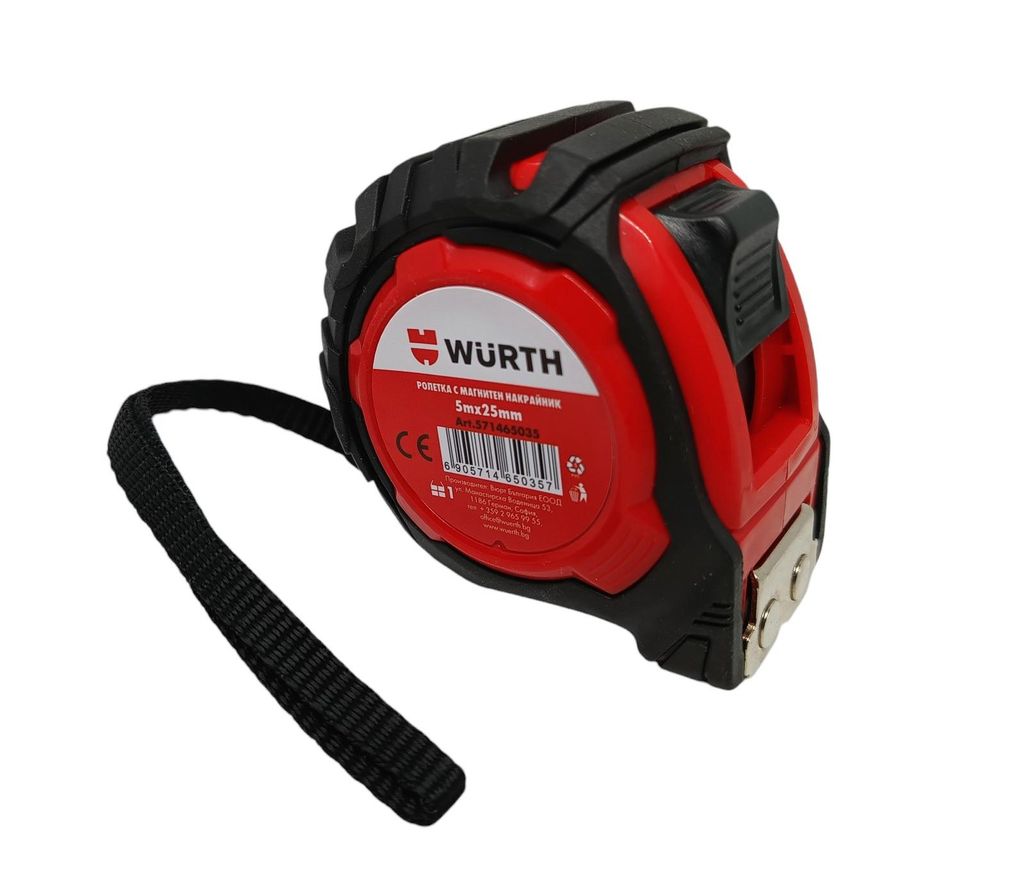 WÜRTH Magnet Taschenbandmaß 5 m x 25 mm – Profi Rollbandmaß mit Nylon-Coat Band