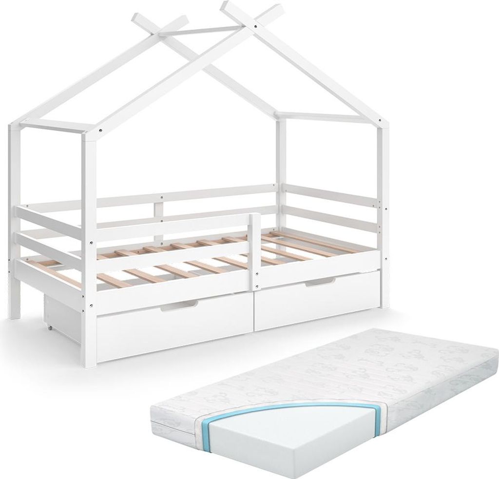 Hausbett Vitalispa Luni Weiß 160 x 80 cm mit Aufbewahrungskästen und Matratze, Model 59343