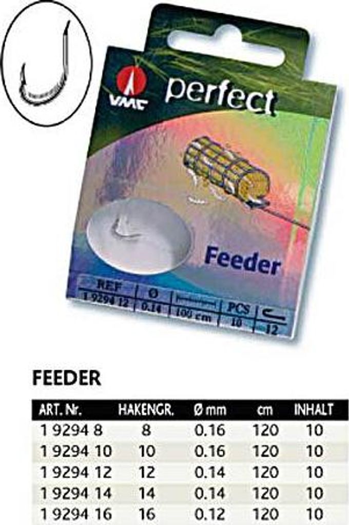 VMC 9294 Feeder Nickel 100 cm Nylon 0,16 mm 10 Stück - Gr. 8