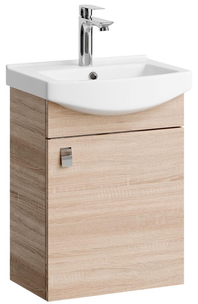 Planetmöbel Badmöbel Set Waschtisch mit Unterschrank 45 cm Sonoma Eiche mit Armatur Chrom
