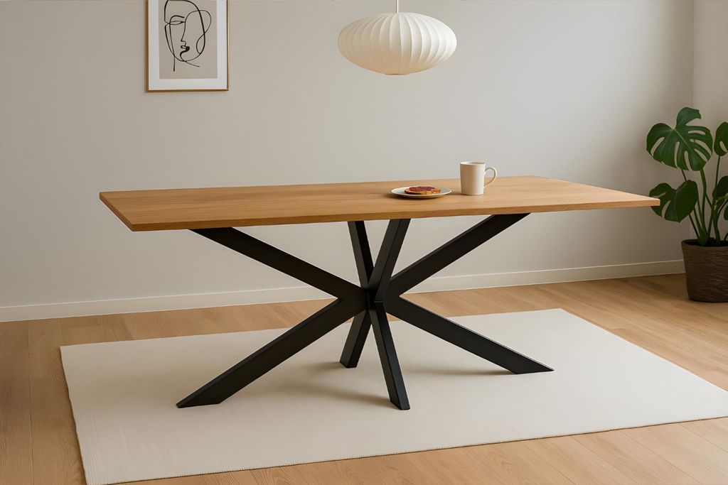 Esstisch Salvador | 280 x 100 cm | Eiche massiv + geölt | Baumkante | Spider-Gestell Metall Schwarz | pflegeleichter Esszimmertisch/Küchentisch/E...