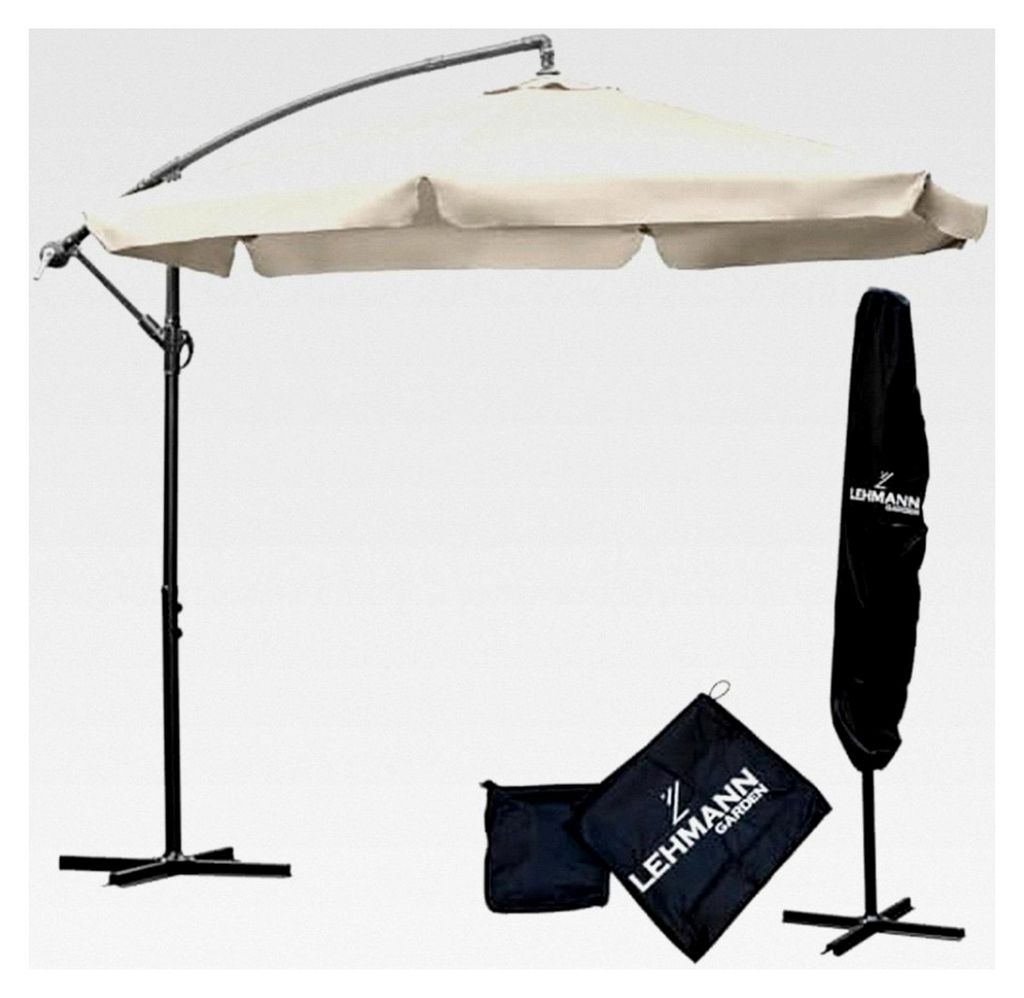 Alu Sonnenschirm Ø 300 cm mit Ständer, großer Gartenschirm mit Kurbel, verstellbarer Kurbelschirm, Sonnenschutz, UV-Schutz für Terrasse und Gar...