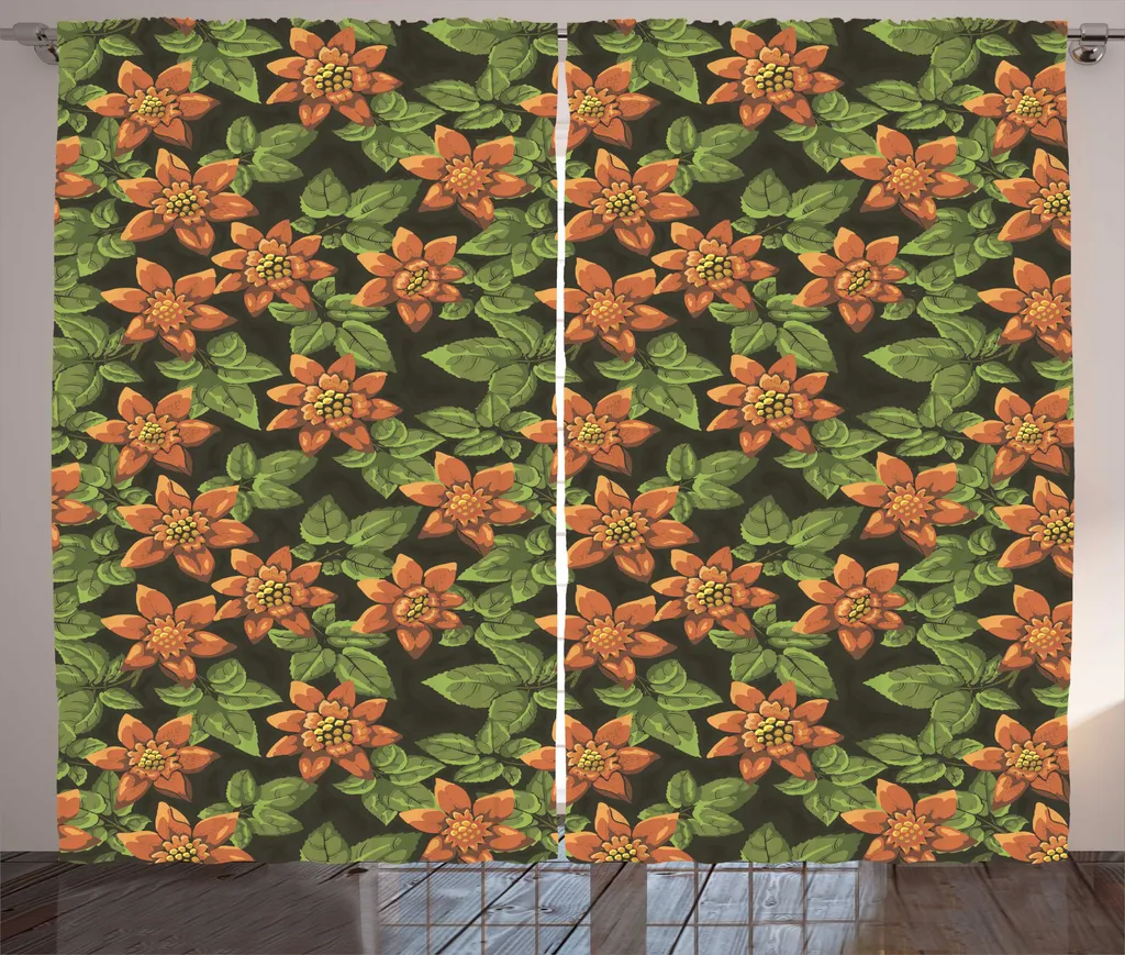 Rideau anti vis-à-vis élégant orange brûlé 280x225 cm motifs de fleurs