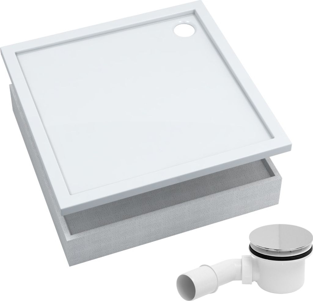 AQUABAD® Duschwanne Komplettset Basic Smooth White 90x90cm Produktbild 