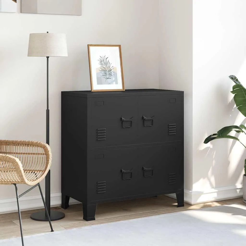 Credenza Bassa Industriale Nera 4 Ante Acciaio 75x40x80 cm - Mobile Casa
