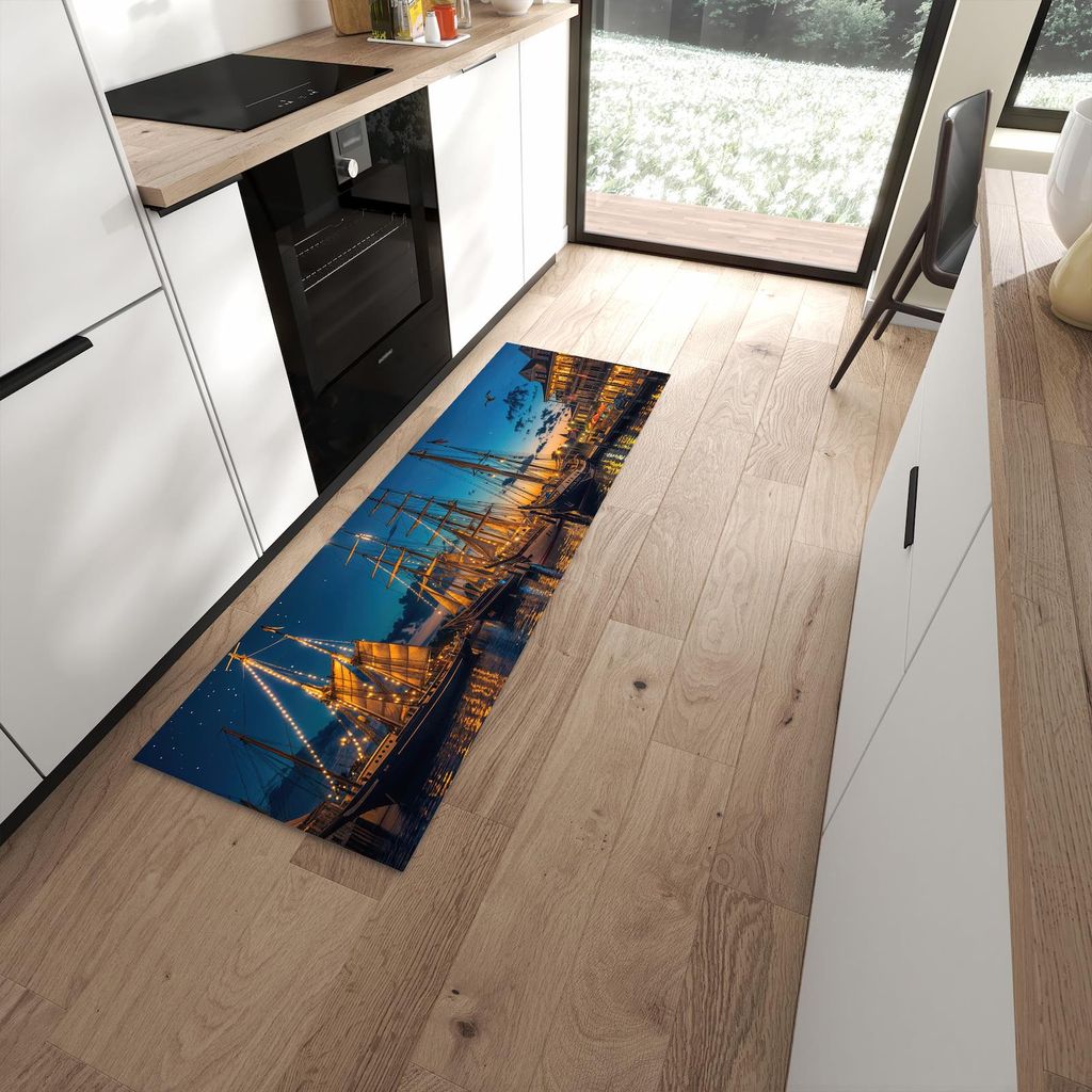 Küchenteppich 60x180cm rutschfest & abwischbar PVC Läufer - Nachthafen