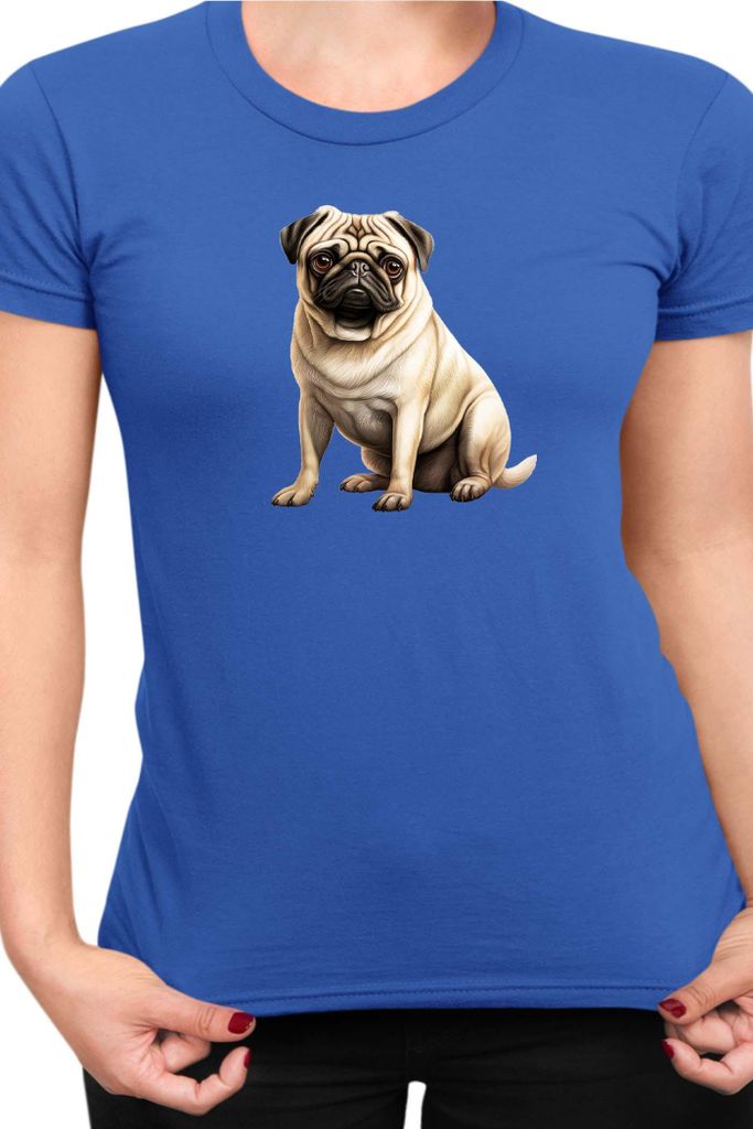 Damen T-Shirt Dogs Breeds Pug Dog Breed 008, Lady XL / Blau