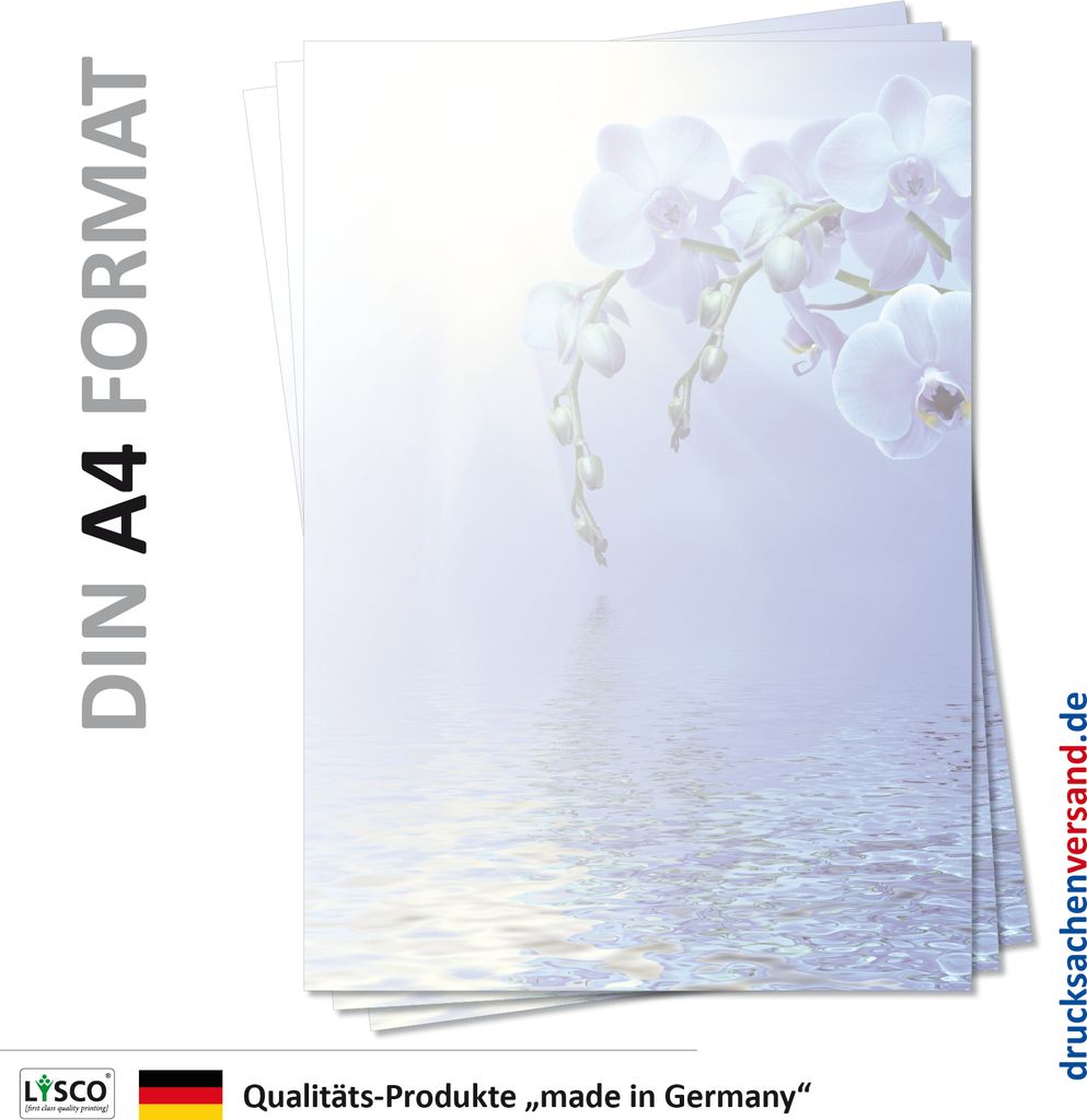 Motiv Briefpapier (Blumen-5095, DIN A4, 25 Blatt) Briefpapier mit wunderschöner blauer Orchidee und endloses Wasser