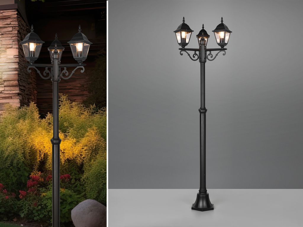 LED Mastleuchte 3-flammig, Gartenkandelaber Gartenbeleuchtung Schwarz Höhe 200cm