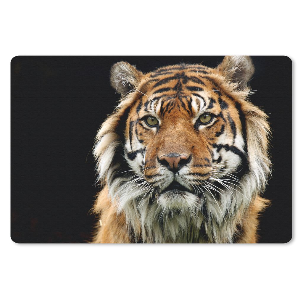 MuchoWow Schreibtischunterlage Tiger - Schwarz - Porträt 60x40 cm - XXL Mauspad - Großes Mauspad