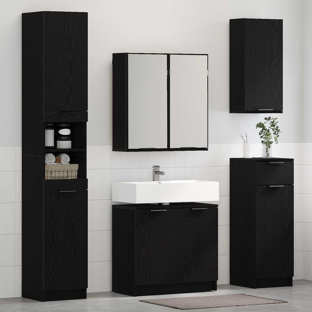 Design New Badezimmermöbel-Set 4 pcs Schwarz Eichen-Optik Holzwerkstoff - Badezimmerschränke CC2910626