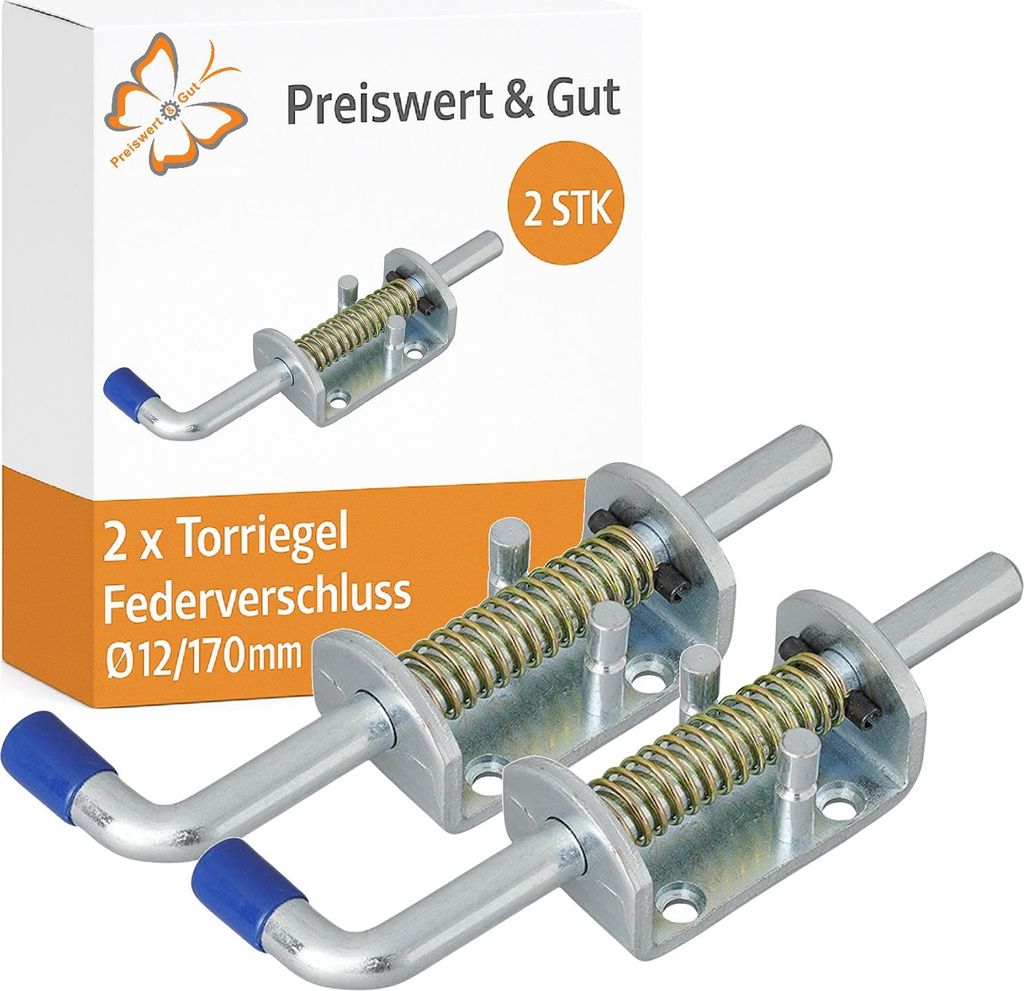 2x Federverriegelung Riegelschloss Schiebeschloss Ø12/170mm oder Torriegel Federverschluss verwendbar als Rastbolzen