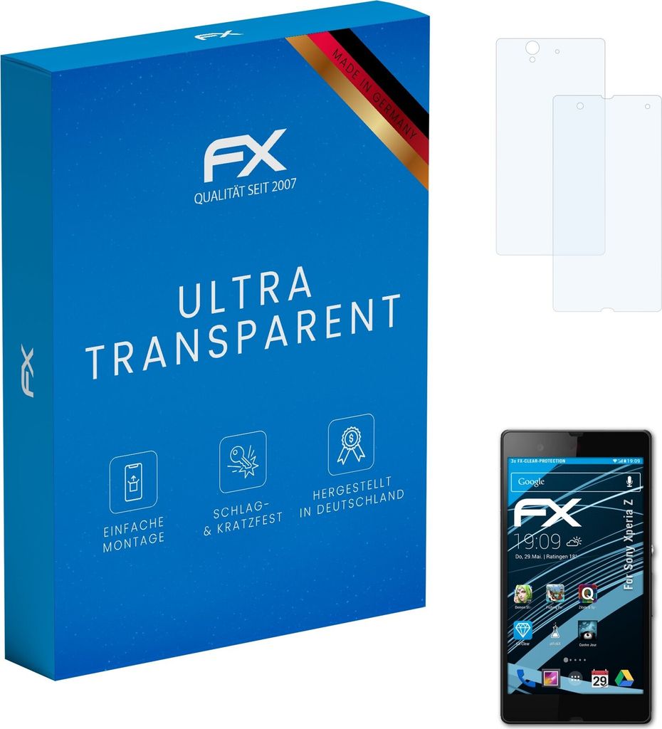 atFoliX FX-Clear 3x Schutzfolie kompatibel mit Sony Xperia Z Displayschutzfolie