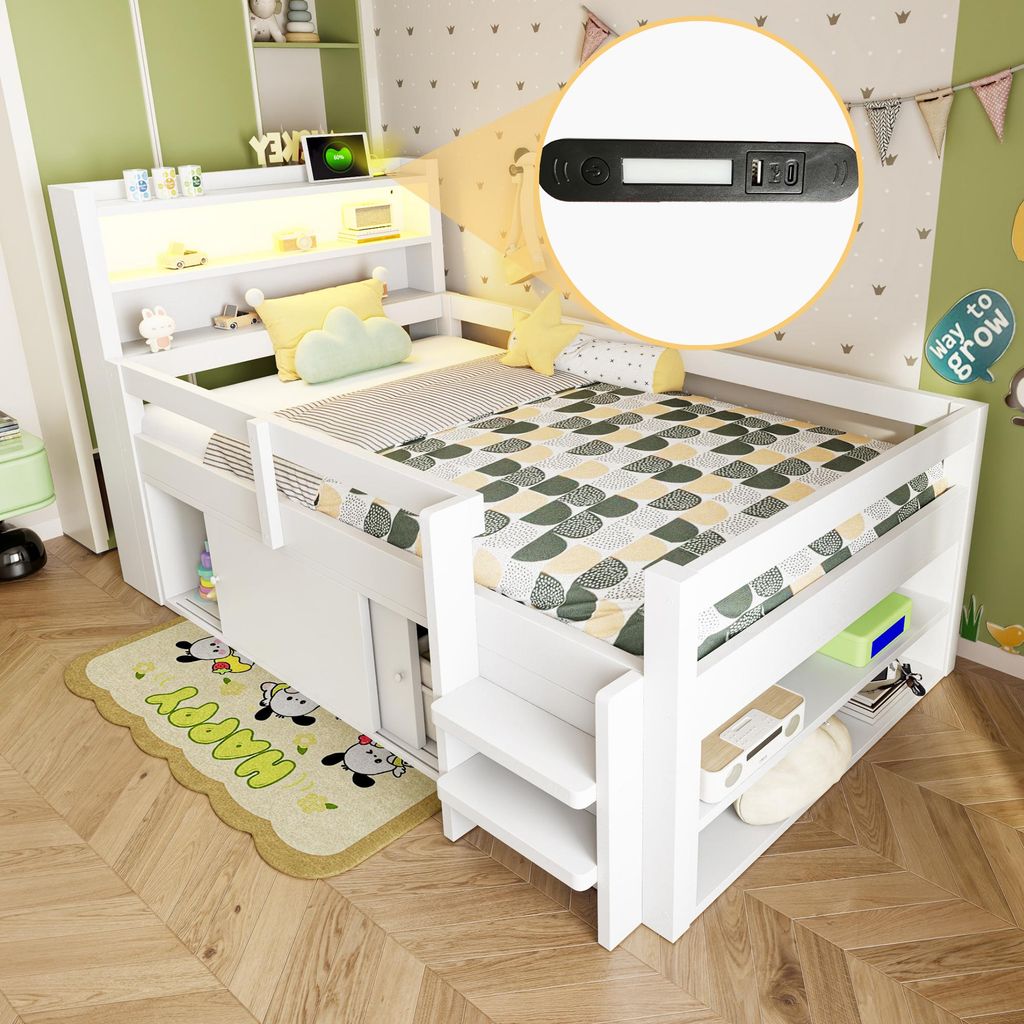 Flieks Kinderbett 90x200cm mit Led, Jugendbett Klassisches Produktbild 