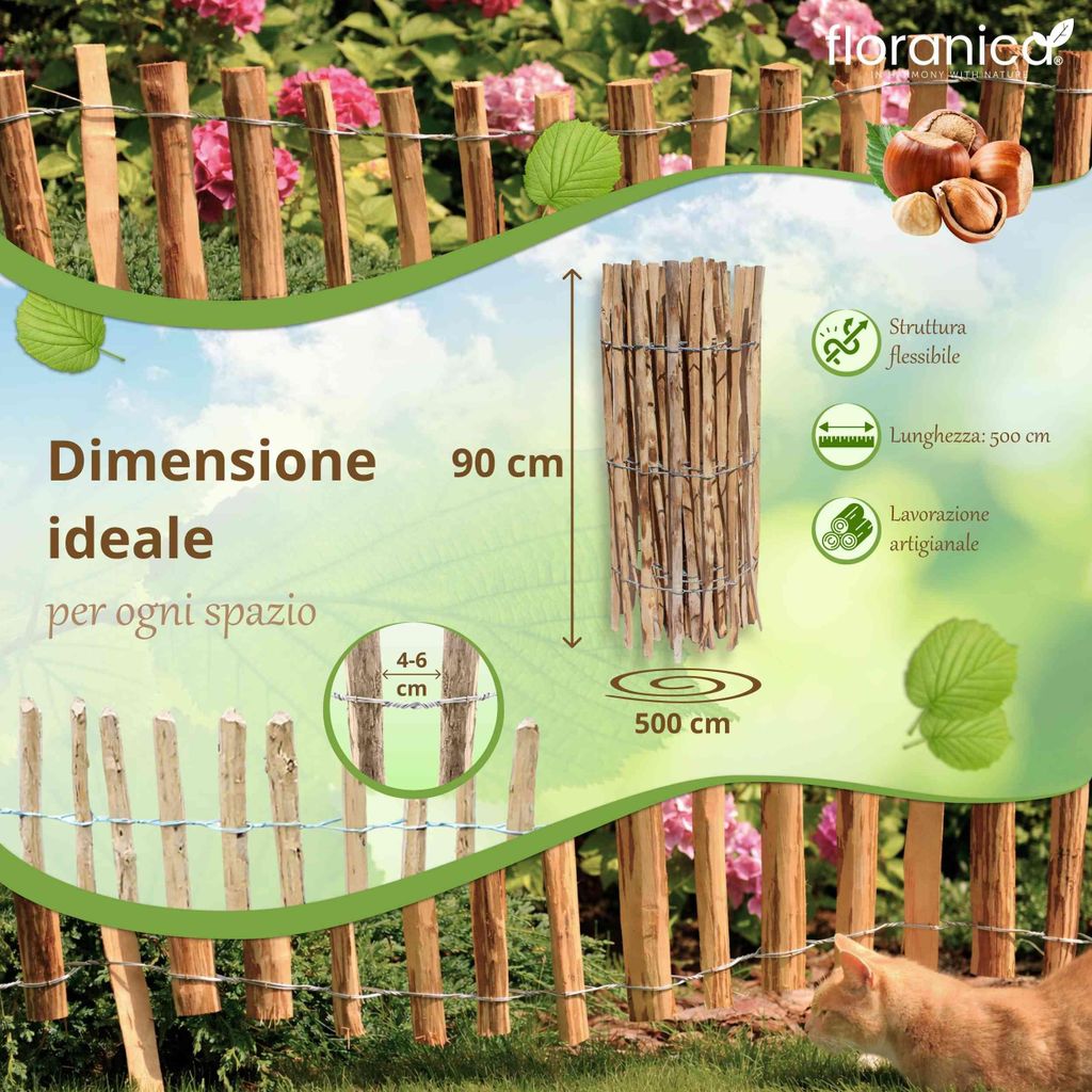Aquagart - Recinzione a doghe in legno di nocciola, 15 m | WhichOne
