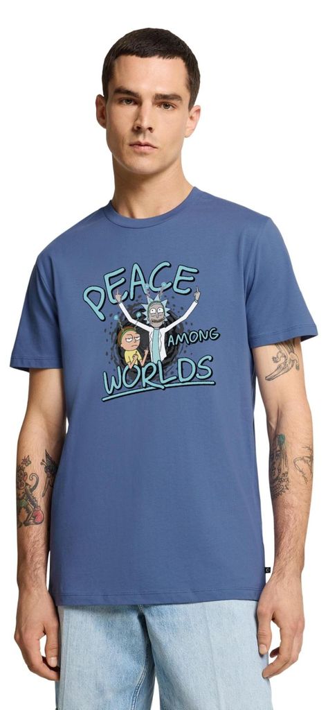 Spreadshirt Rick & Morty Peace Among Worlds Männer Premium T-Shirt, M, Taubenblau
