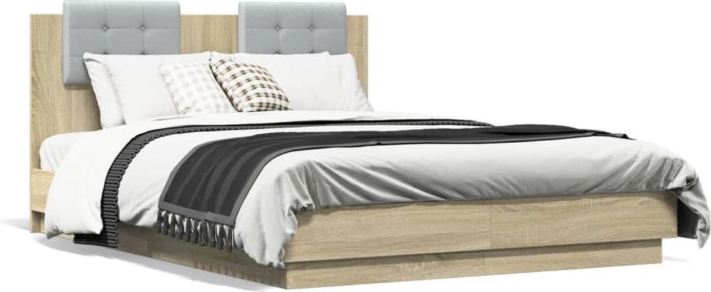 Maison Exclusive - Bettgestell mit Kopfteil & LED-Leuchten Sonoma-Eiche 135x190cm