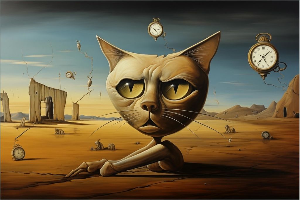 Wallario selbstklebendes Poster - Katze als Zeitwächter, Größe: 100 x 150 cm
