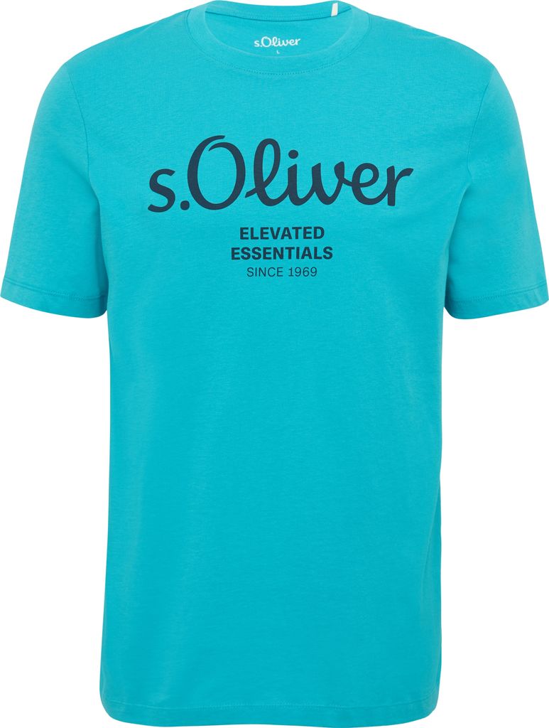 s.Oliver Herren T-Shirt - Basic, Logoprint, Rundhals, Baumwolle Türkis 2 2XL
