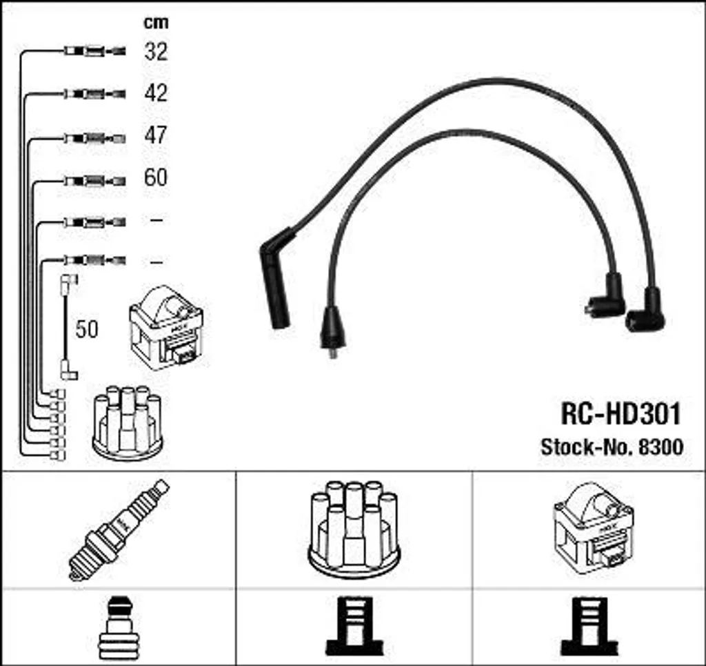 Jeu de câbles d'allumage NGK 8300 OE 2750102A00 pour Hyundai Atos