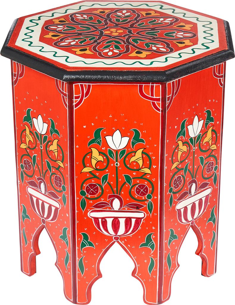 MARRAKESCH Beistelltisch Nachttisch aus Holz 50cm groß Tisch Hocker Gargar Rot als Orientalische Dekoration