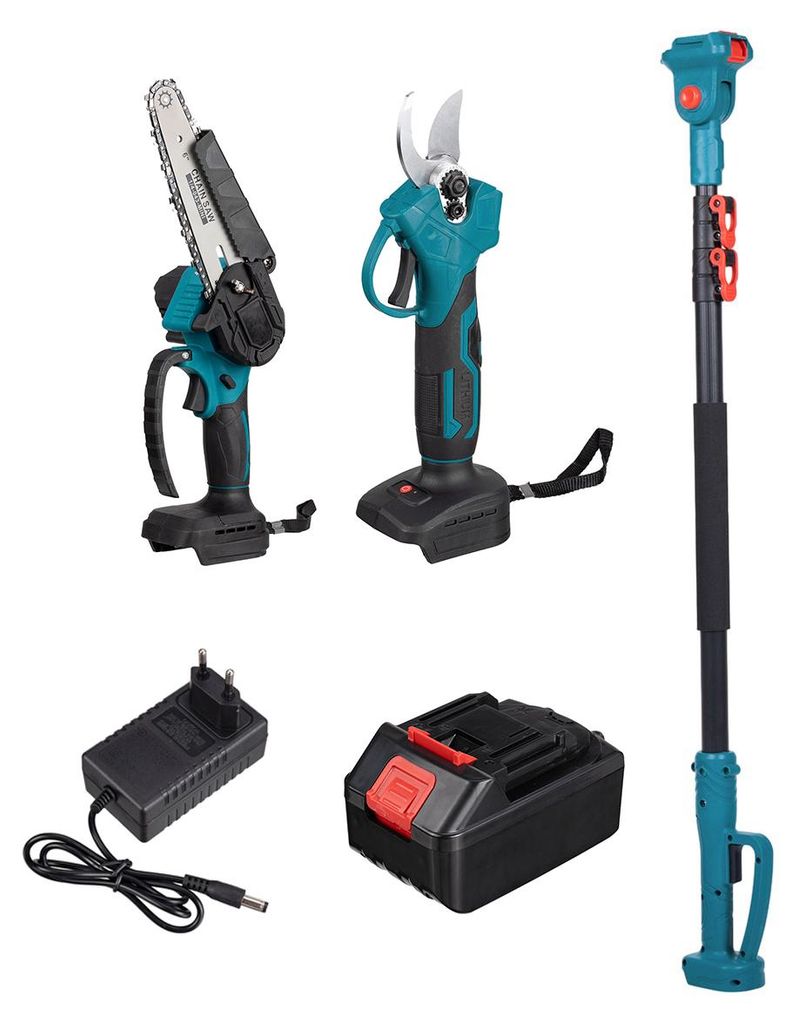 Drillpro Akku Astschere 6 Zoll Kettensäge Set Bürstenlos 3500W Teleskopstange mit 2 Akkus, Gartenwerkzeug Baumschnitt Profi Set