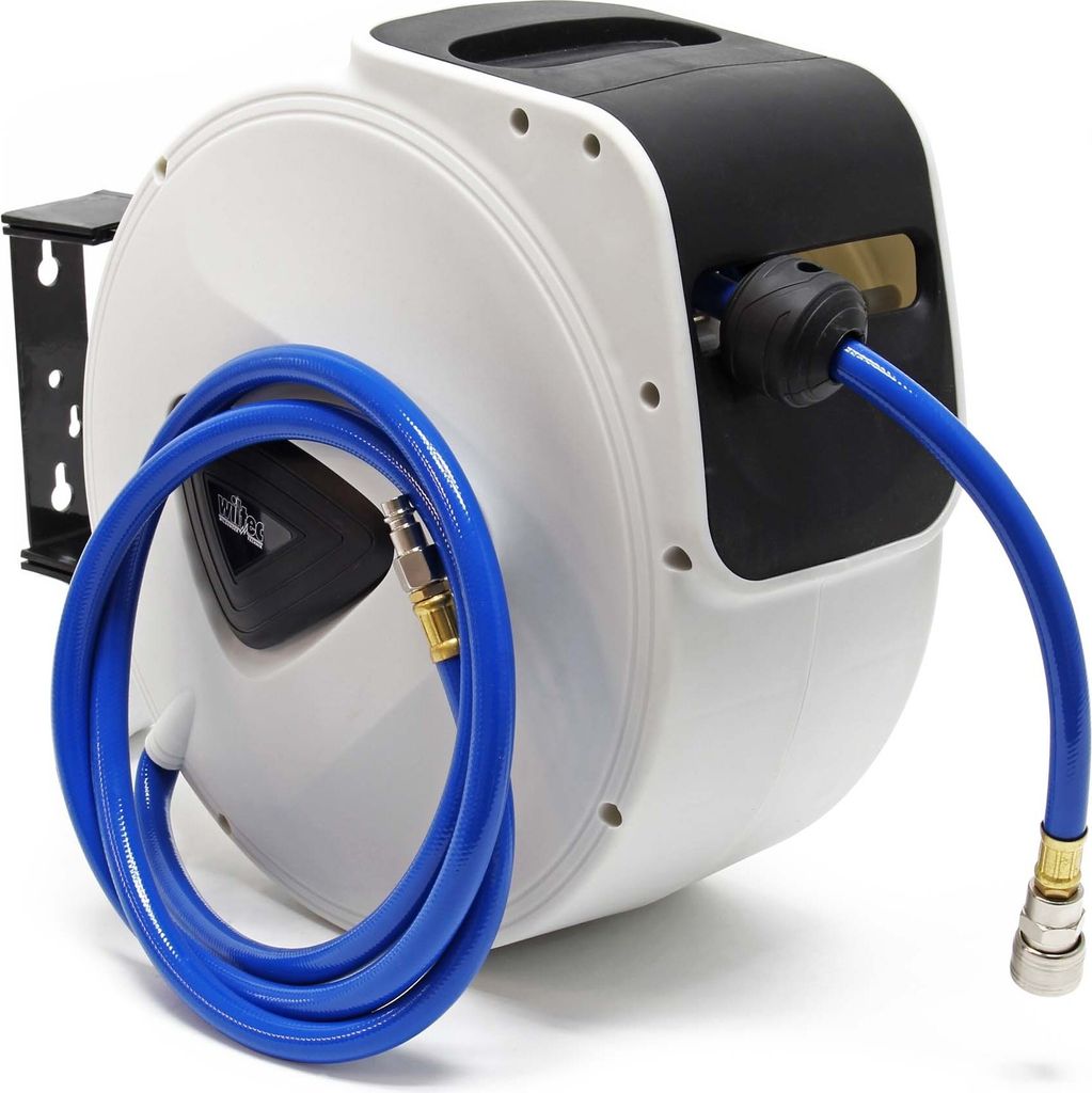 Wiltec Druckluft Schlauchtrommel mit 15 m, 8 bar Betriebsdruck, automatik Schlauchaufroller für die Wandmontage