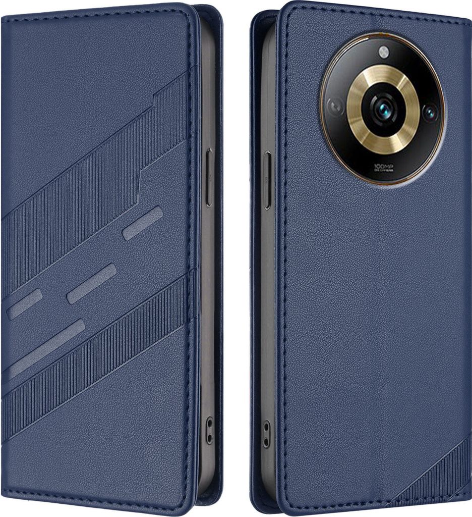 Hülle für Realme 10 Pro, Kunstleder Brieftaschen Handyhülle mit Kartenfach und Standfunktion Blau