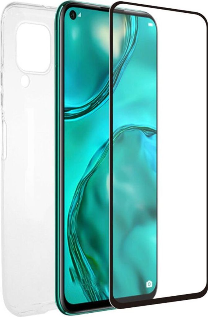 Muvit Pack Huawei P40 Lite Case Glass Soft And Tempered Glass Silicone Handyhülle Durchsichtig Durchsichtig One Size