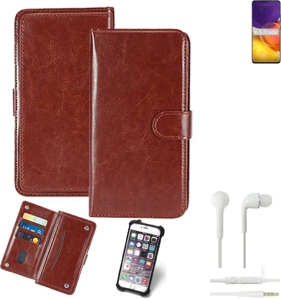 K-S-Trade 360° Hülle kompatibel mit Samsung Galaxy F02s inkl. Headphones braun Kunstleder Case BookCase WalletCase Kunstlederederhülle Handyhülle,