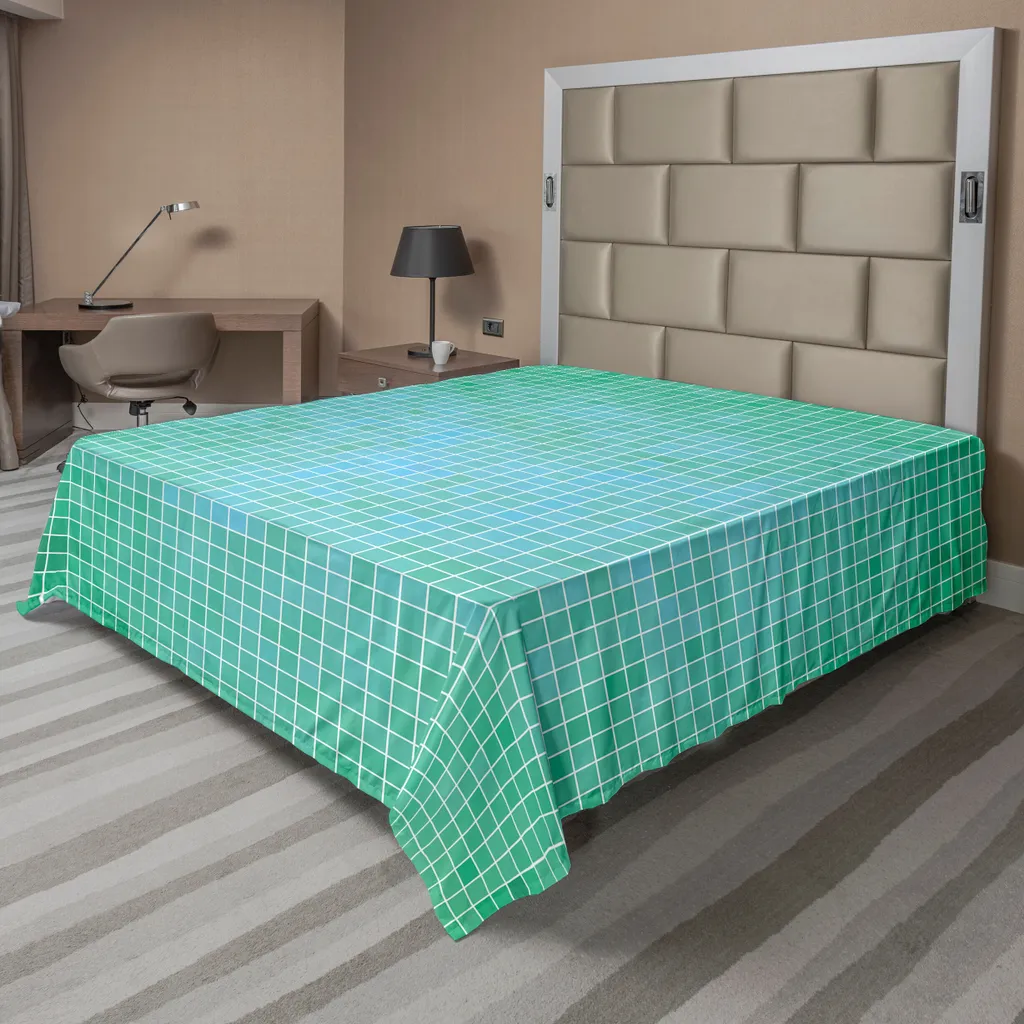 Drap plat ABAKUHAUS bleu sarcelle motif mosaïque pixel 244 x 205 cm
