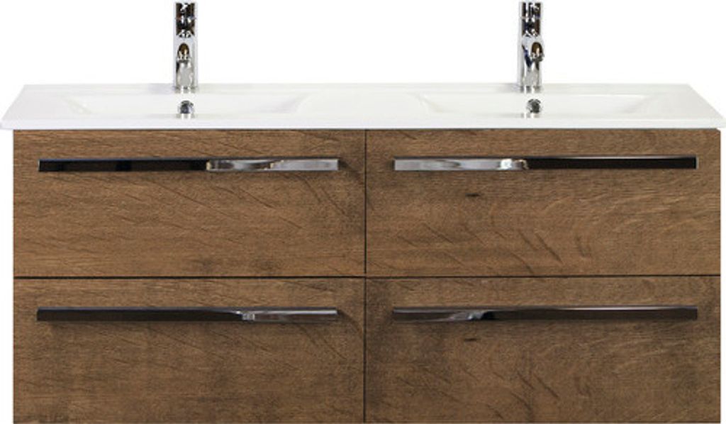 Doppelwaschbecken mit Unterschrank Sanox SEVILLE BxHxT 121x52x46 cm Frontfarbe tabacco 81708939