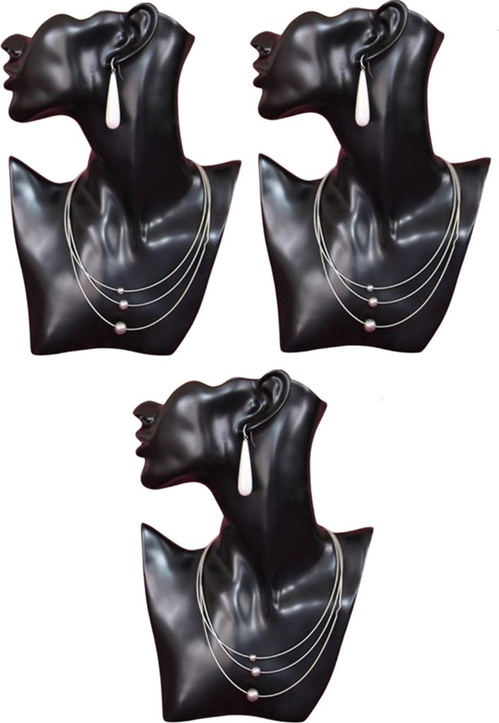 3 x Schmuckbüste schwarz | Schmuck-Mannequin Büste als Schmuckständer für Ketten, Ohrringe | Schaufensterpuppe Weiblich Kopf / Schulter für Pr...