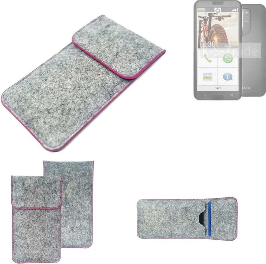 K-S-Trade Handy Schutz Hülle kompatibel mit Emporia smart.5 Schutzhülle Handyhülle Filztasche Pouch Tasche Case Sleeve Filzhülle hellgrau pinker