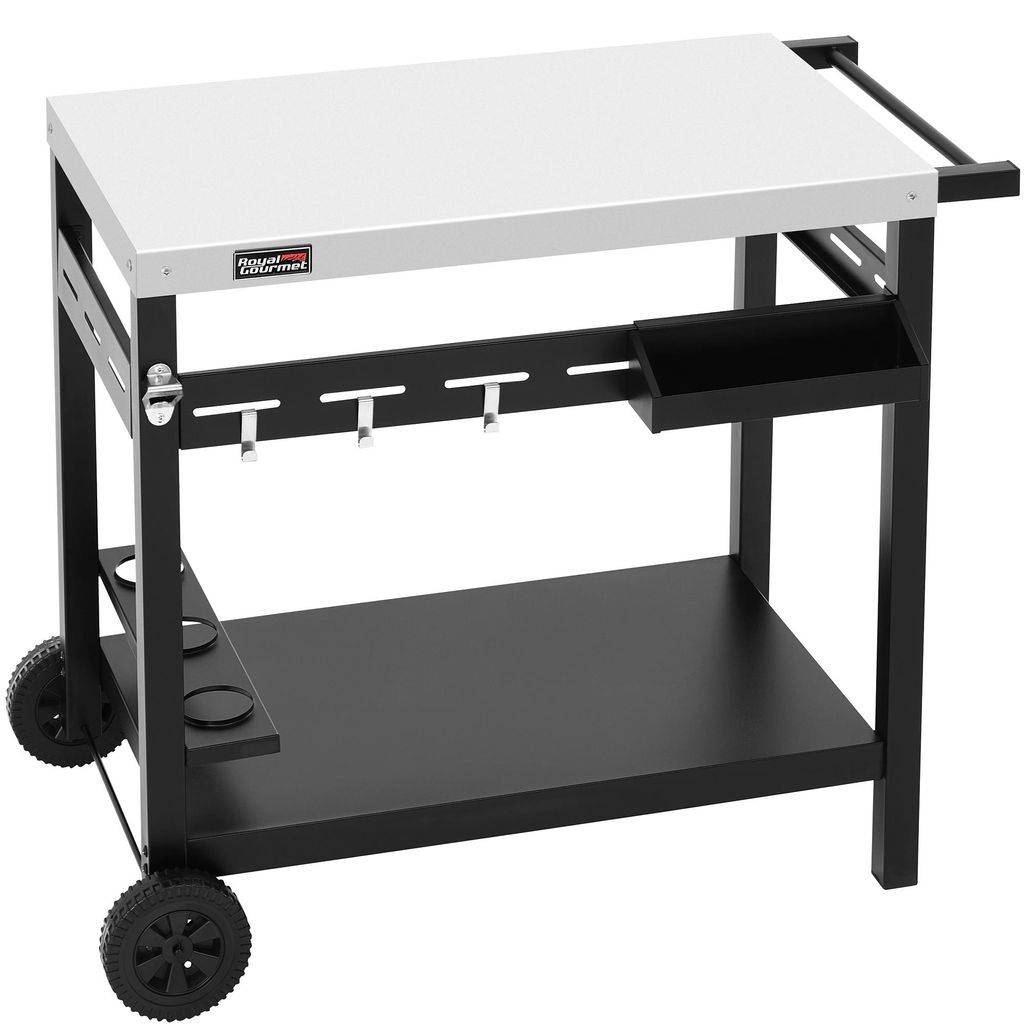 Royal Gourmet Grillwagen Rollwagen mit Edelstahl-Platte für Tischgrill und Pizzaofen, Outdoor Grilltisch mit außergewöhnlicher Tragfähigkeit