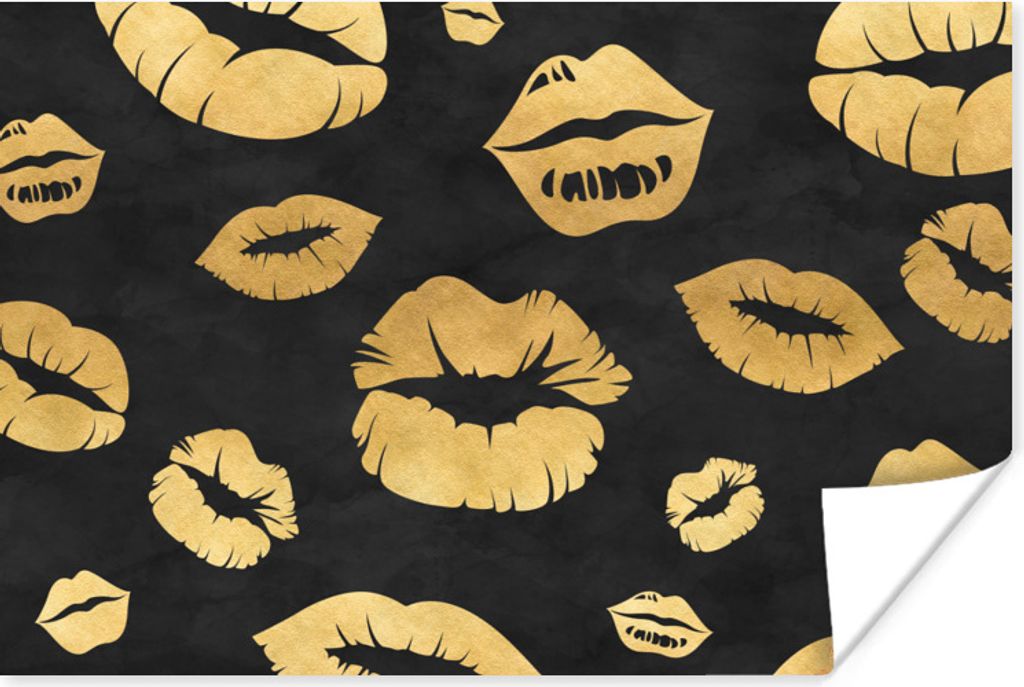 MuchoWow Poster Muster - Kuss - Gold - Schwarz 90x60 cm - Schlafzimmer