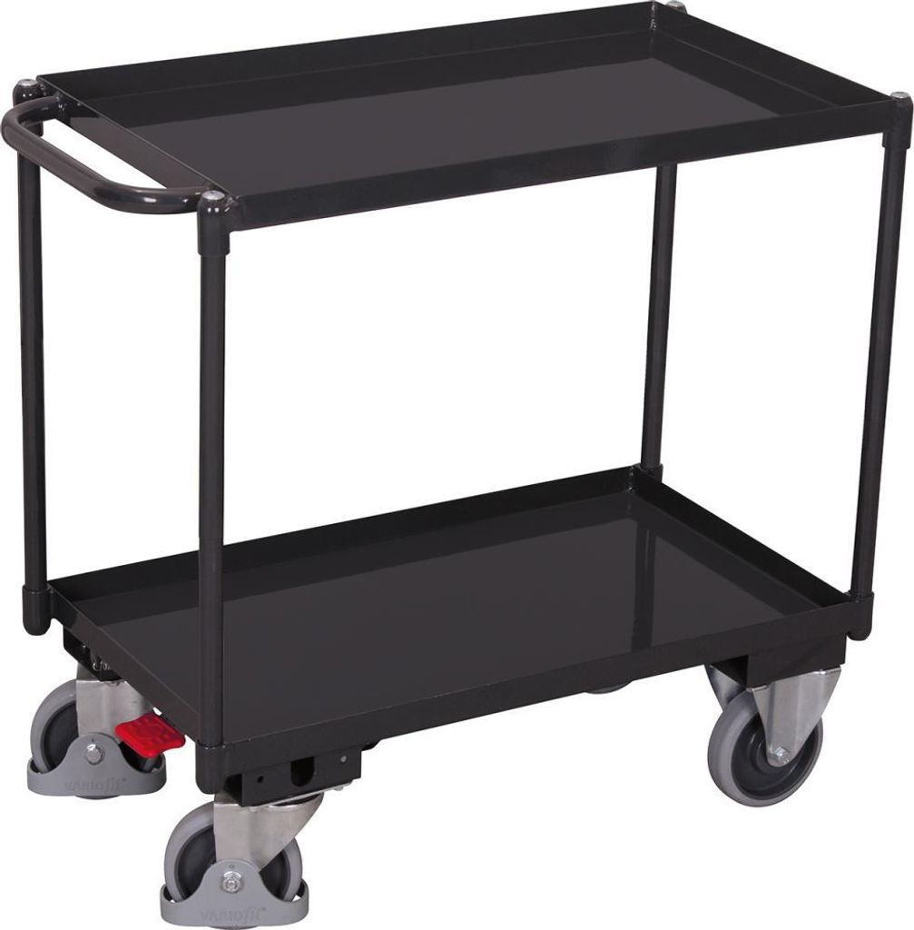 VARIOfit Tischwagen mit Wanne, Schiebegriff und 2 Ladeflächen 845x495mm Anthrazitgrau RAL 7016