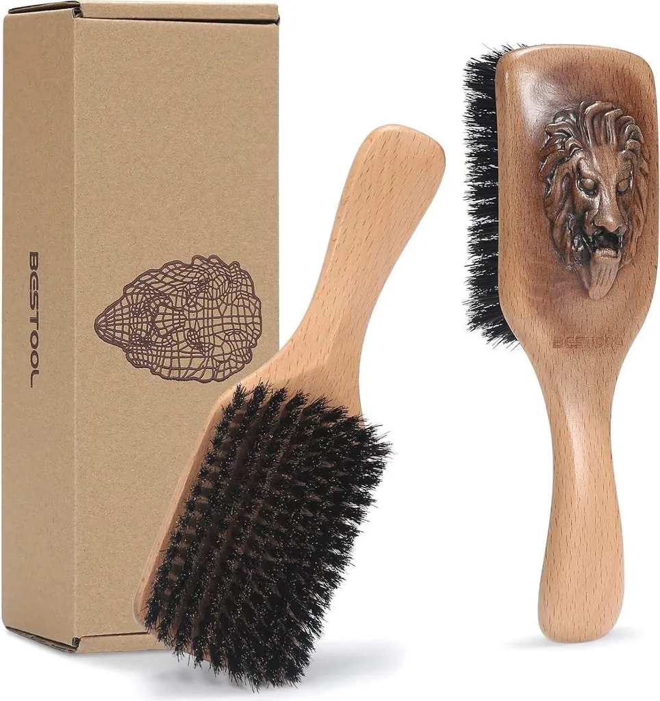 Brosse à cheveux en poils de sanglier Premium pour barbe et cheveux fins