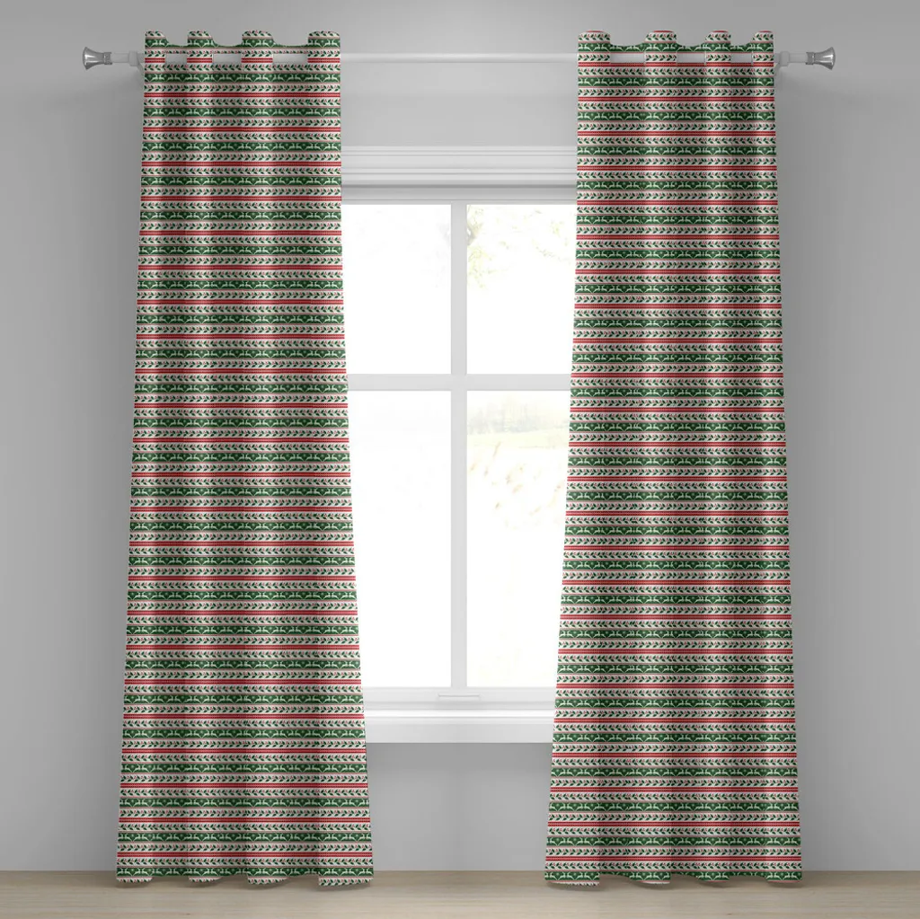 ABAKUHAUS Rideaux Noël Renne et Poinsettia Vert Foncé 280x245cm