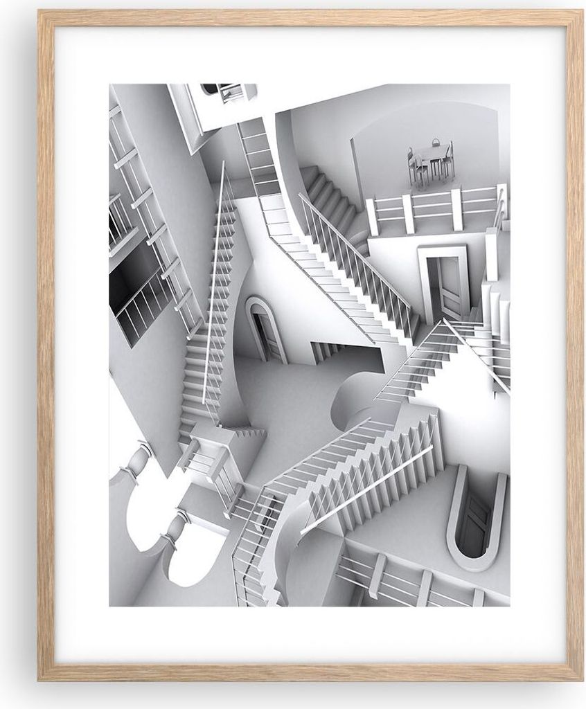 Gerahmtes Poster - Rahmen in heller Eiche - Wissenschaft Illusion Treppen - 40x50 cm - Wand Bild - Wanddeko - Wandbilder - Wandposter - Bilderrahme...