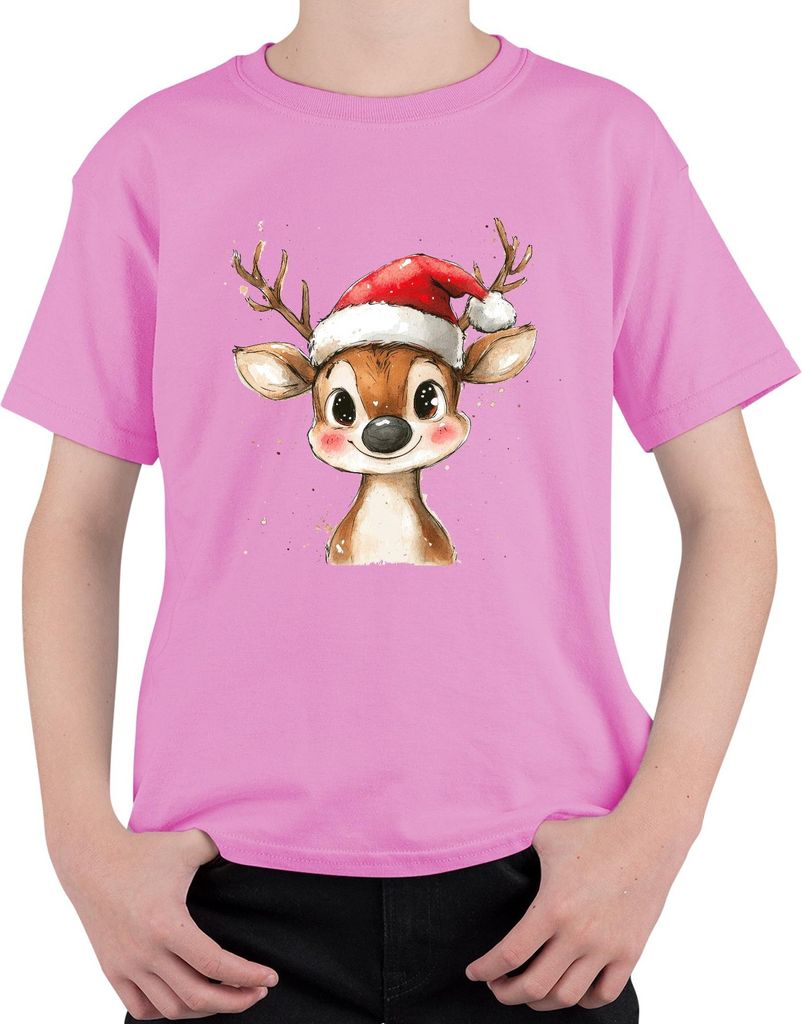 Rentier Weihnachten Aquarell süß Kinder Geschenk Niedlich Vintage Uni Kinder T-Shirt, Pink, 116