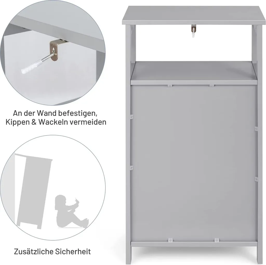 Meuble Bas de Salle de Bain Gris Sideboard d'Appoint avec Étagères